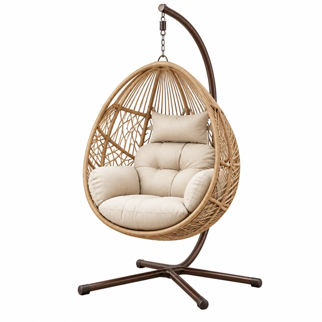 Hängesessel 105 x 105 x 195 cm Geflecht Beige Braun mit Metallgestell