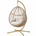 Hängesessel 105 x 105 x 195 cm Kunststoffgeflecht Beige Gold mit Standgestell