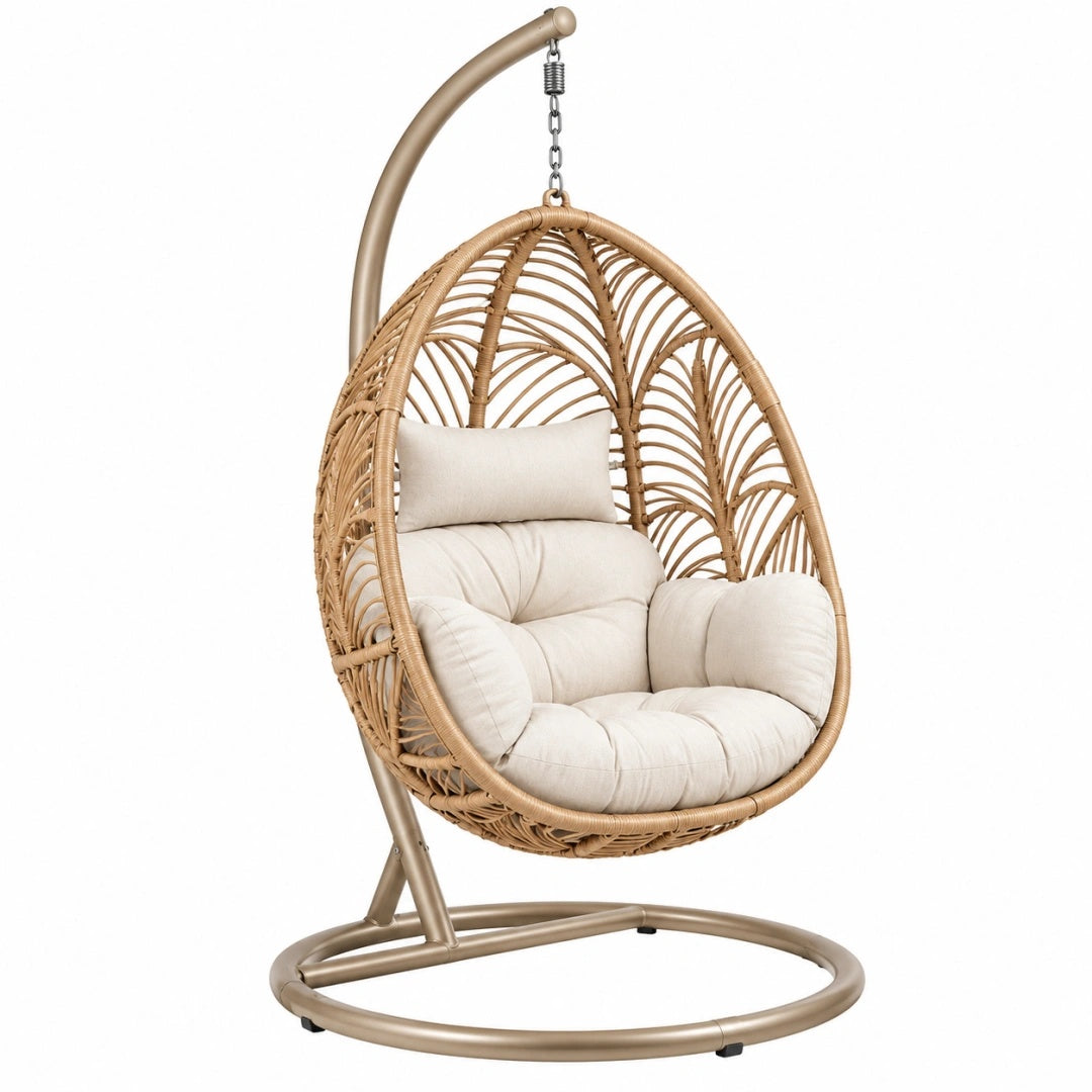 Hängesessel 105 x 105 x 195 cm Rattanoptik Beige mit Stahlgestell für Innenbereiche