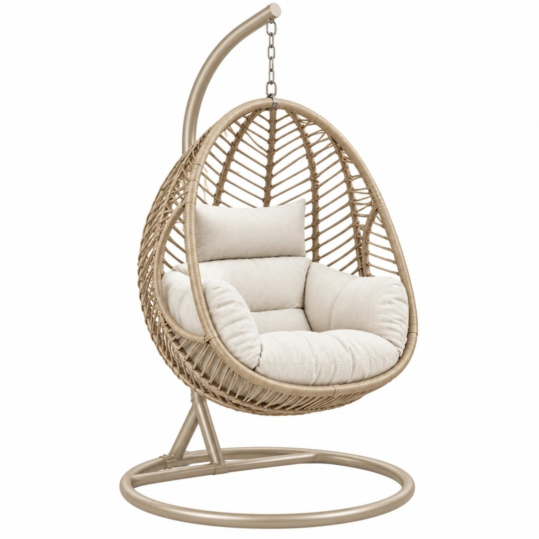 Hängesessel 110 x 110 x 195 cm Beige aus Metall und Flechtmaterial im Boho-Stil