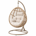 Hängesessel 105 x 105 x 195 cm beige Geflecht mit Metallgestell freischwingend für Garten und Wohnbereich