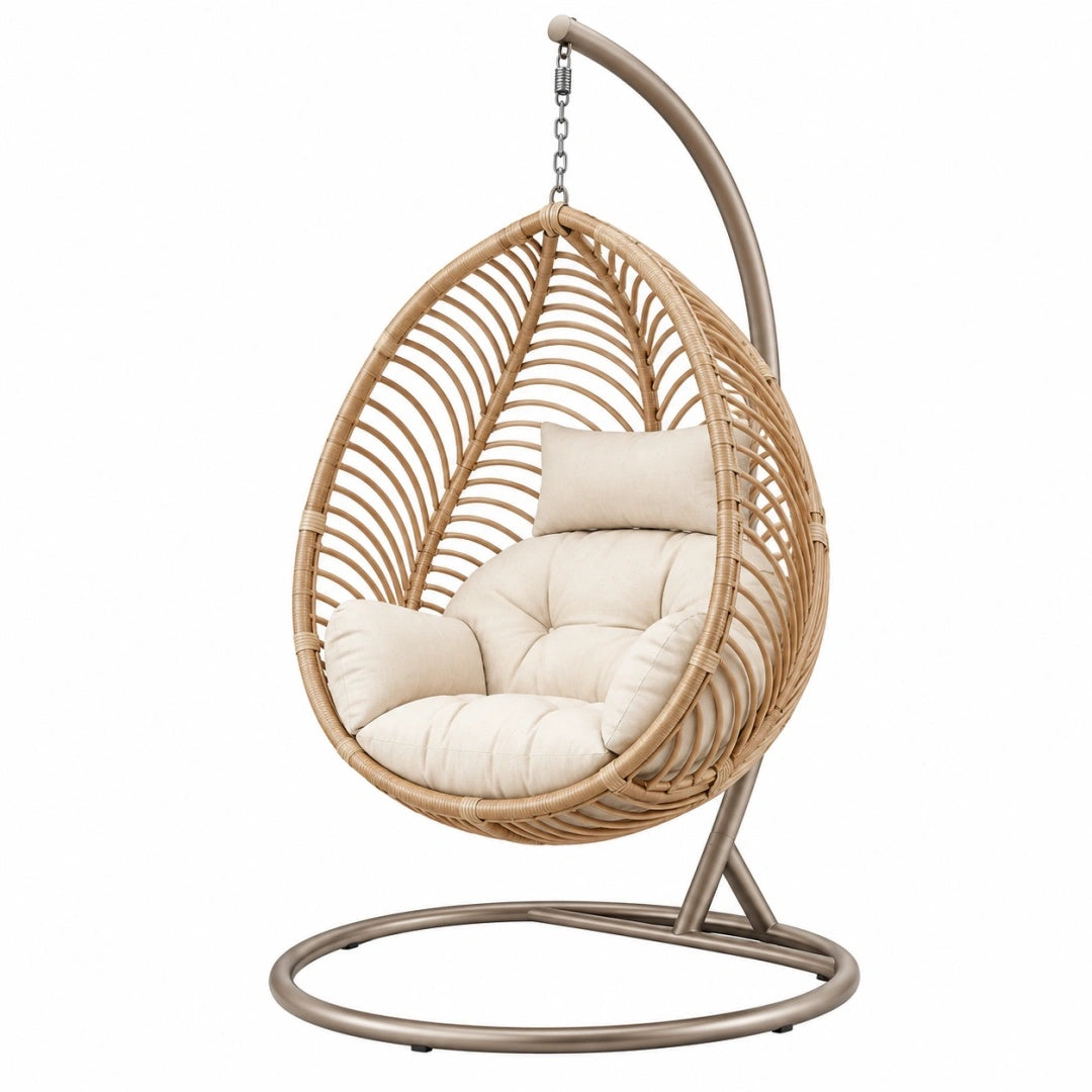 Hängesessel 105 x 105 x 195 cm Polyrattan Natur mit Metallgestell für Innenbereiche