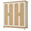 Kleiderschrank 180 x 55 x 200 cm Holzwerkstoff Weiß Natur Rattangeflecht Boho