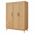 Kleiderschrank 120 x 55 x 190 cm Holz Natur mit Rattangeflecht im Mid Century Stil