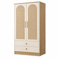 Kleiderschrank 80 x 45 x 180 cm Holzwerkstoff Beige Naturholz mit Geflechtoptik und 2 Schubladen