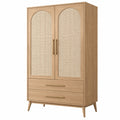 Kleiderschrank 100 x 55 x 190 cm Holzwerkstoff Natur mit Rattanfronten Mid-Century Aufbewahrung