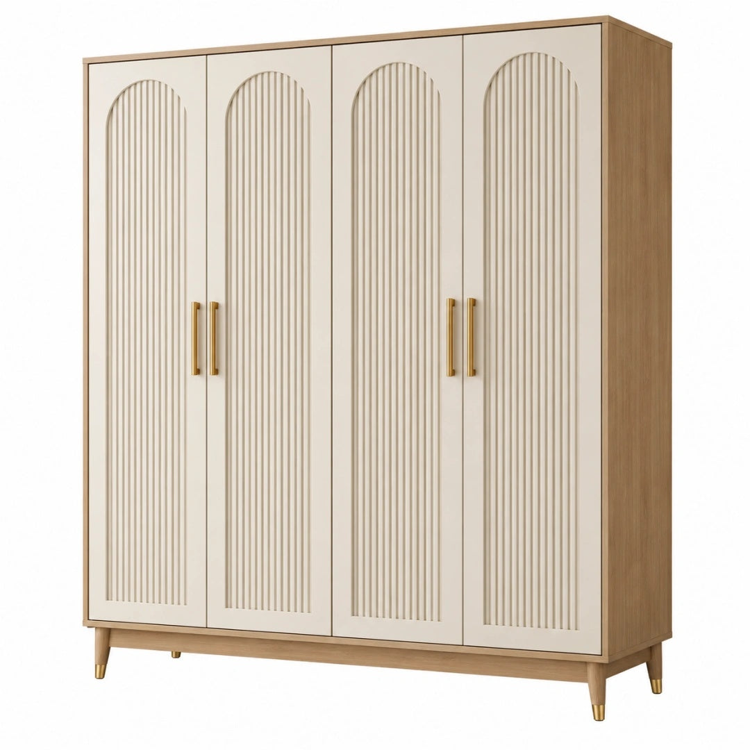 Kleiderschrank 160 x 50 x 190 cm Holzwerkstoff Beige Natur 4 Türen geriffeltes Design