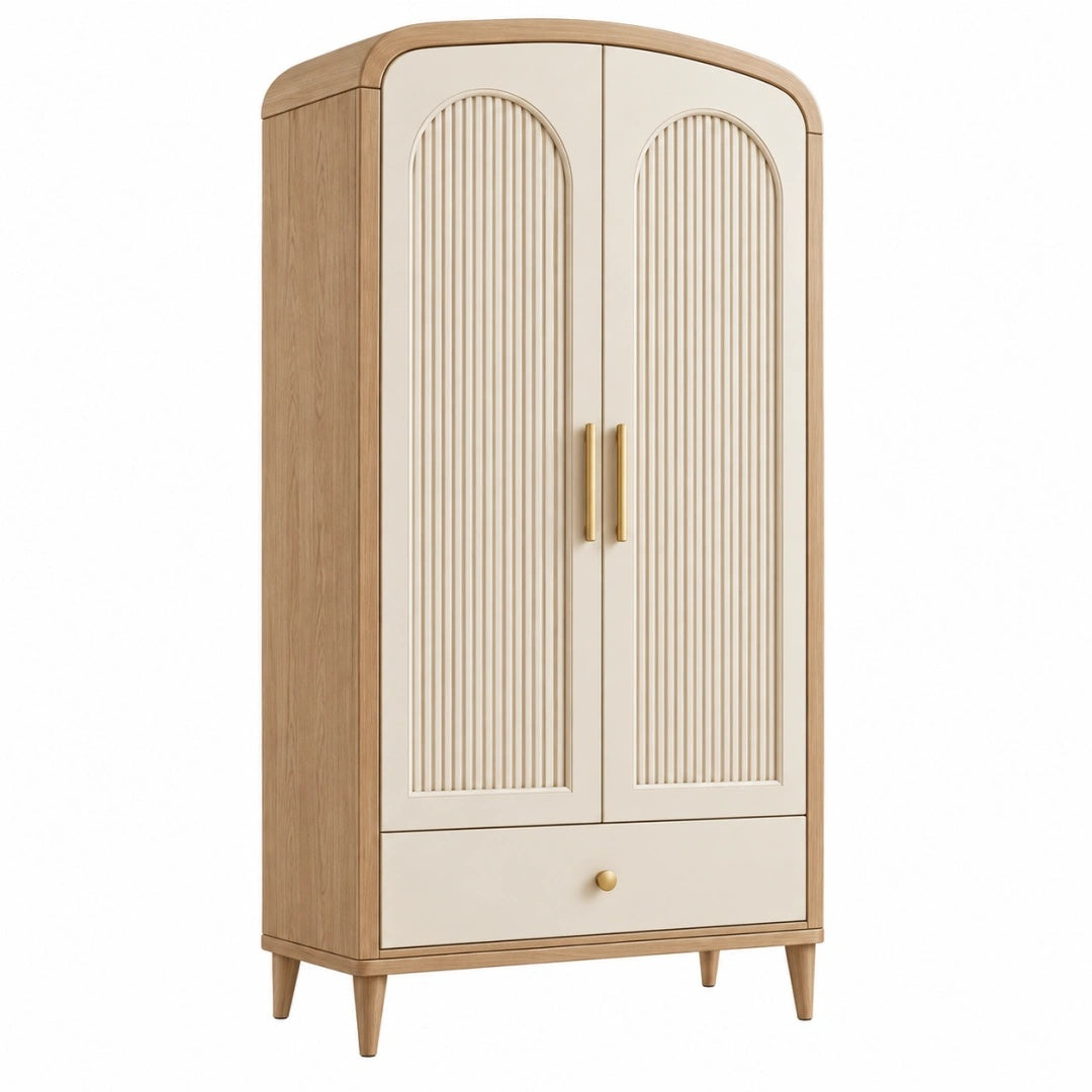 Kleiderschrank 90 x 50 x 180 cm Holzwerkstoff Natur/Cremeweiß mit Schublade im Landhausstil