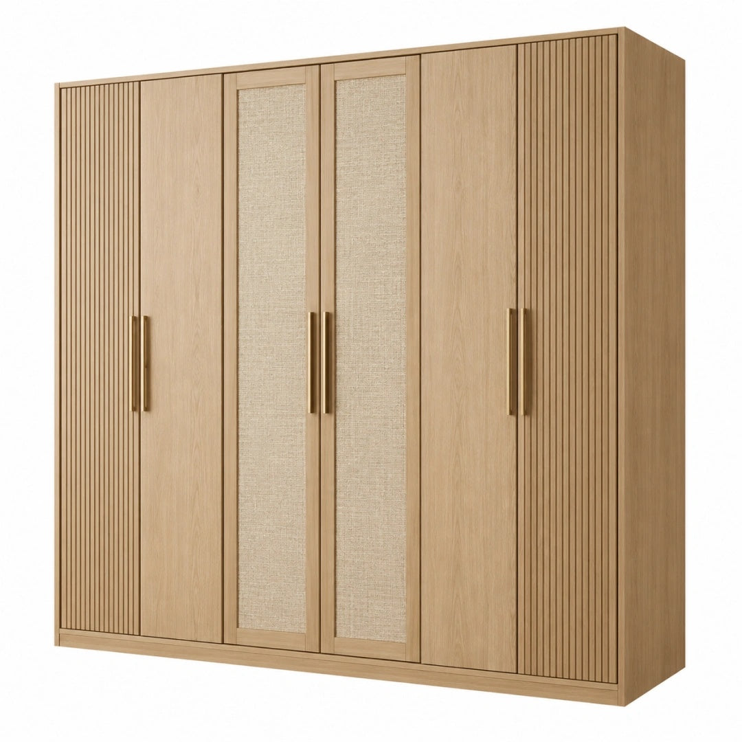 Kleiderschrank 200 x 60 x 200 cm Holzwerkstoff Naturbeige mit 6 Türen moderner Stil