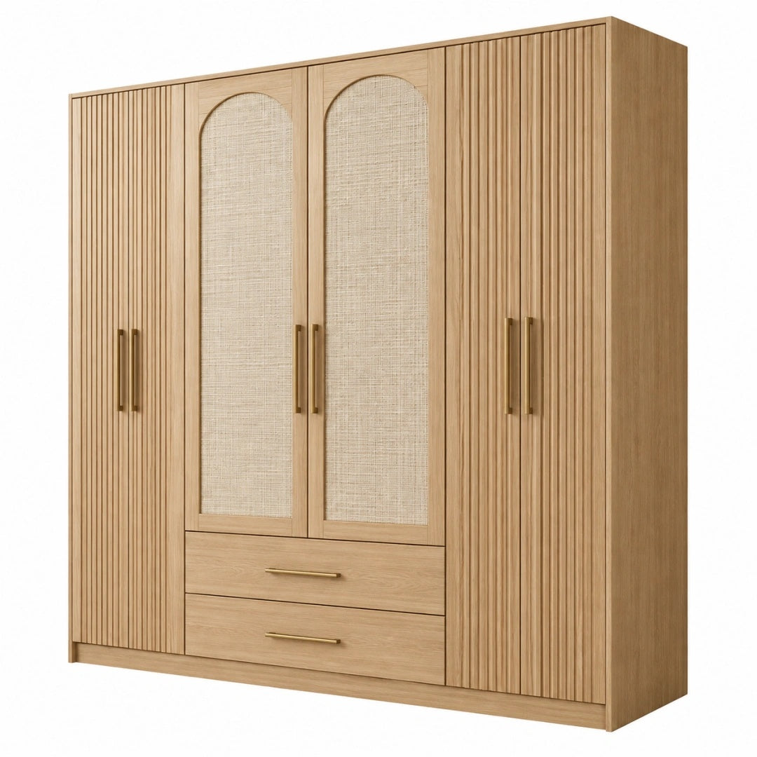 Kleiderschrank 180 x 60 x 200 cm Holzwerkstoff Naturbeige Modern mit 4 Türen und 2 Schubladen