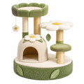 Kratzbaum 60 cm Grün Creme aus Plüsch und Sisal mit Katzenhöhle und Liegeflächen