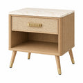 Nachttisch 50 x 40 x 60 cm Holzwerkstoff Naturbeige mit Rattangeflecht Ablagefach