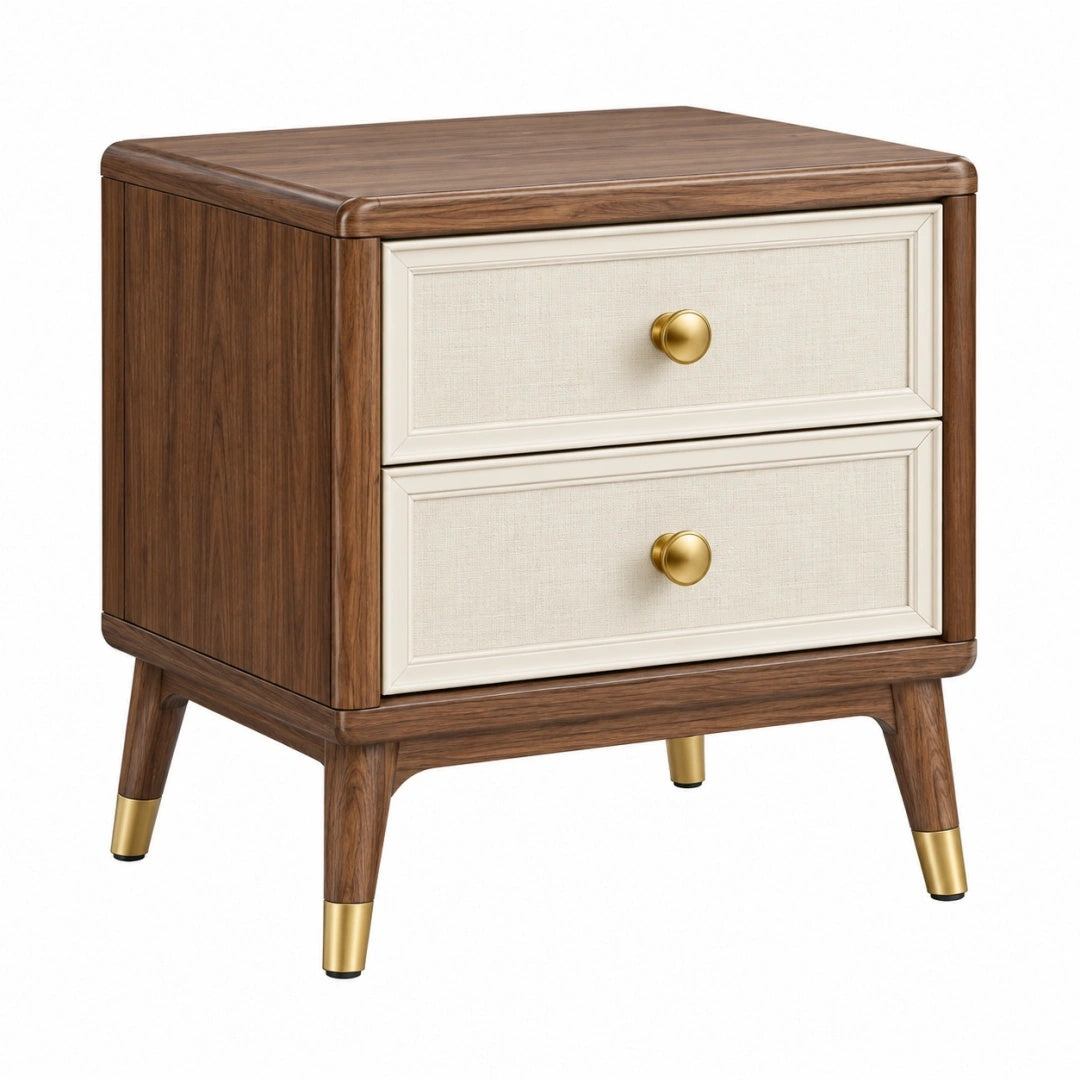 Nachttisch 50 x 40 x 60 cm aus Holz Braun/Creme mit 2 Schubladen Mid-Century-Stil
