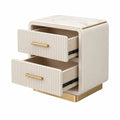 Nachttisch 50 x 40 x 55 cm Holzwerkstoff Weiß Gold mit 2 Schubladen geriffelter Front