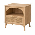 Nachttisch 60 x 40 x 65 cm Holzoptik mit Rattangeflecht Retro-Stil