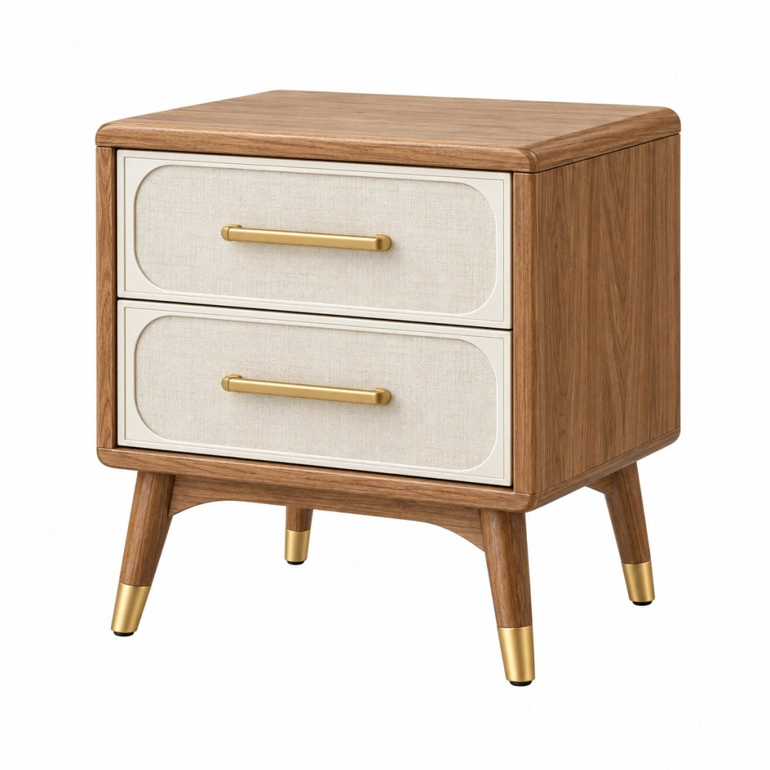 Nachttisch 55 x 40 x 60 cm aus Holz in Braun Beige mit 2 Schubladen im Retro-Stil