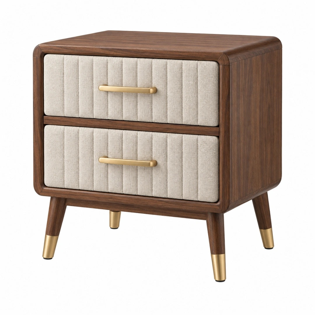 Nachttisch 50 x 40 x 60 cm in Holzoptik Beige Textilfront modern mit 2 Schubladen