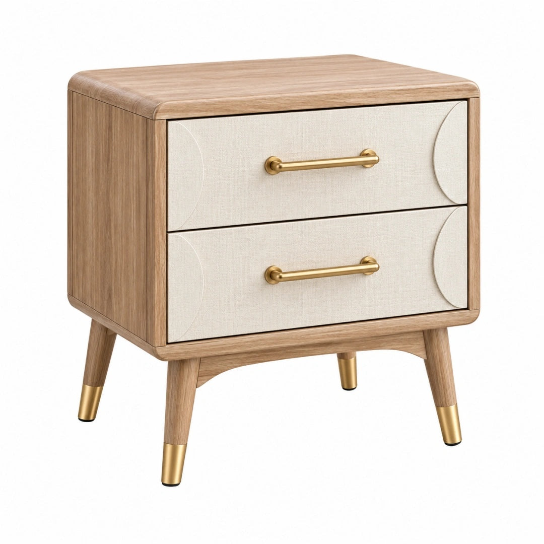 Nachttisch 50 x 40 x 60 cm Holz Beige mit 2 Schubladen Retro