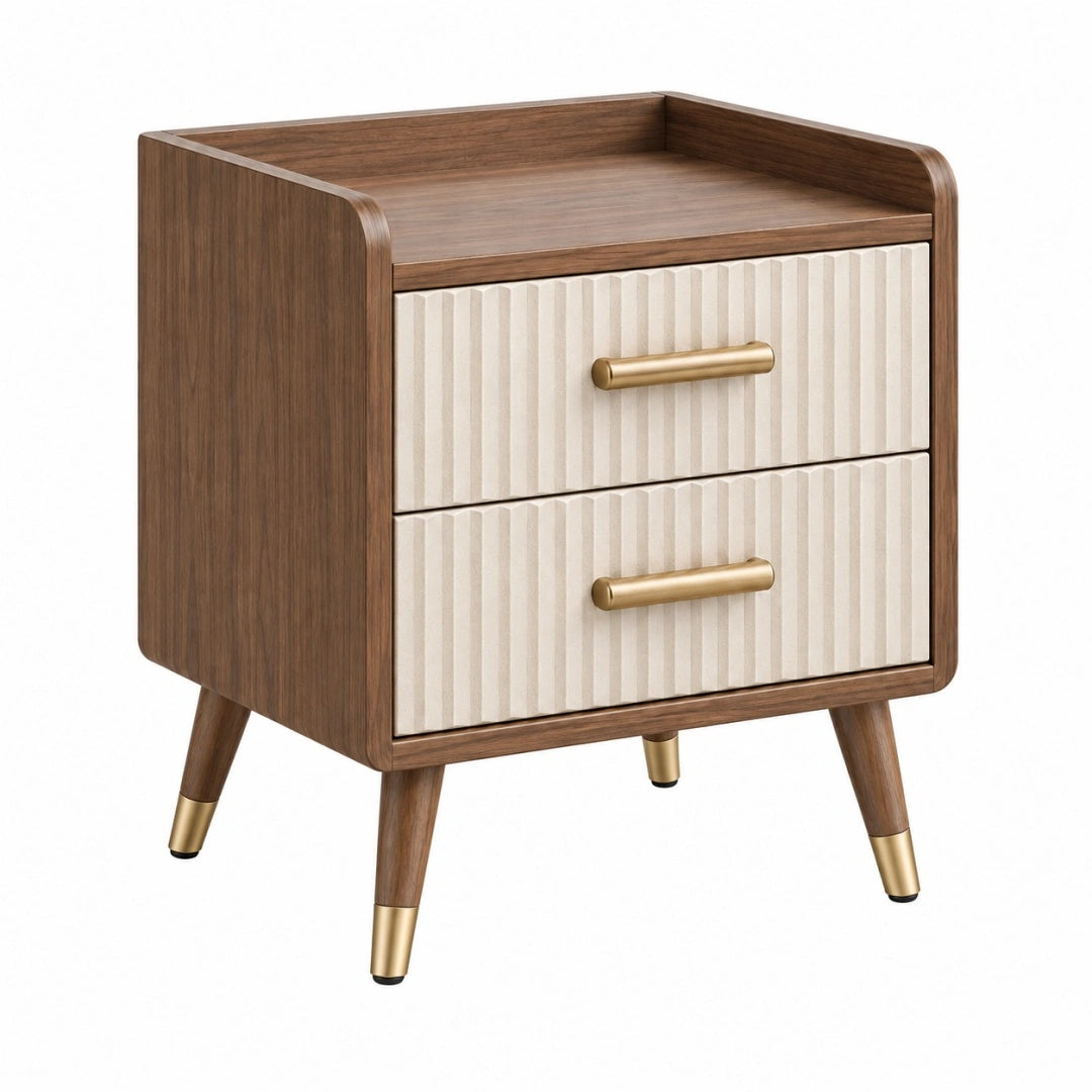 Nachttisch 50 x 40 x 65 cm Holzwerkstoff Braun Creme mit 2 Schubladen im Retro-Stil