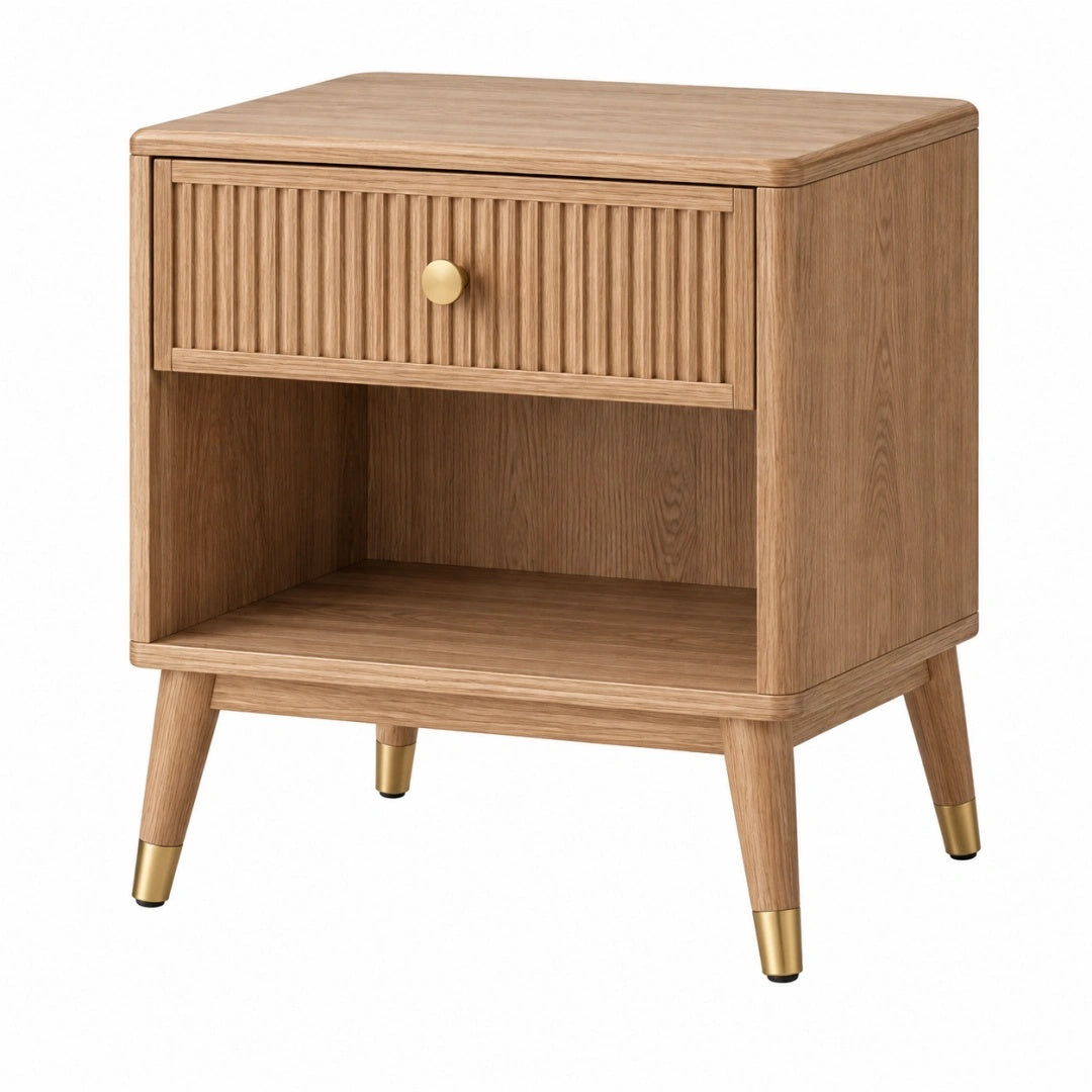 Nachttisch 50 x 40 x 60 cm Holz Naturholz mit Schublade und offenem Fach
