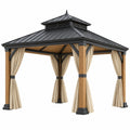Gartenpavillon 300 x 300 cm Holz Metall Beige Schwarz mit Vorhängen