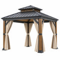 Pavillon 300 x 300 cm aus Stahl in Holzoptik mit Metalldach und Vorhängen