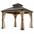 Gartenpavillon 300 x 300 x 300 cm Holz Metall Beige Schwarz mit Vorhängen
