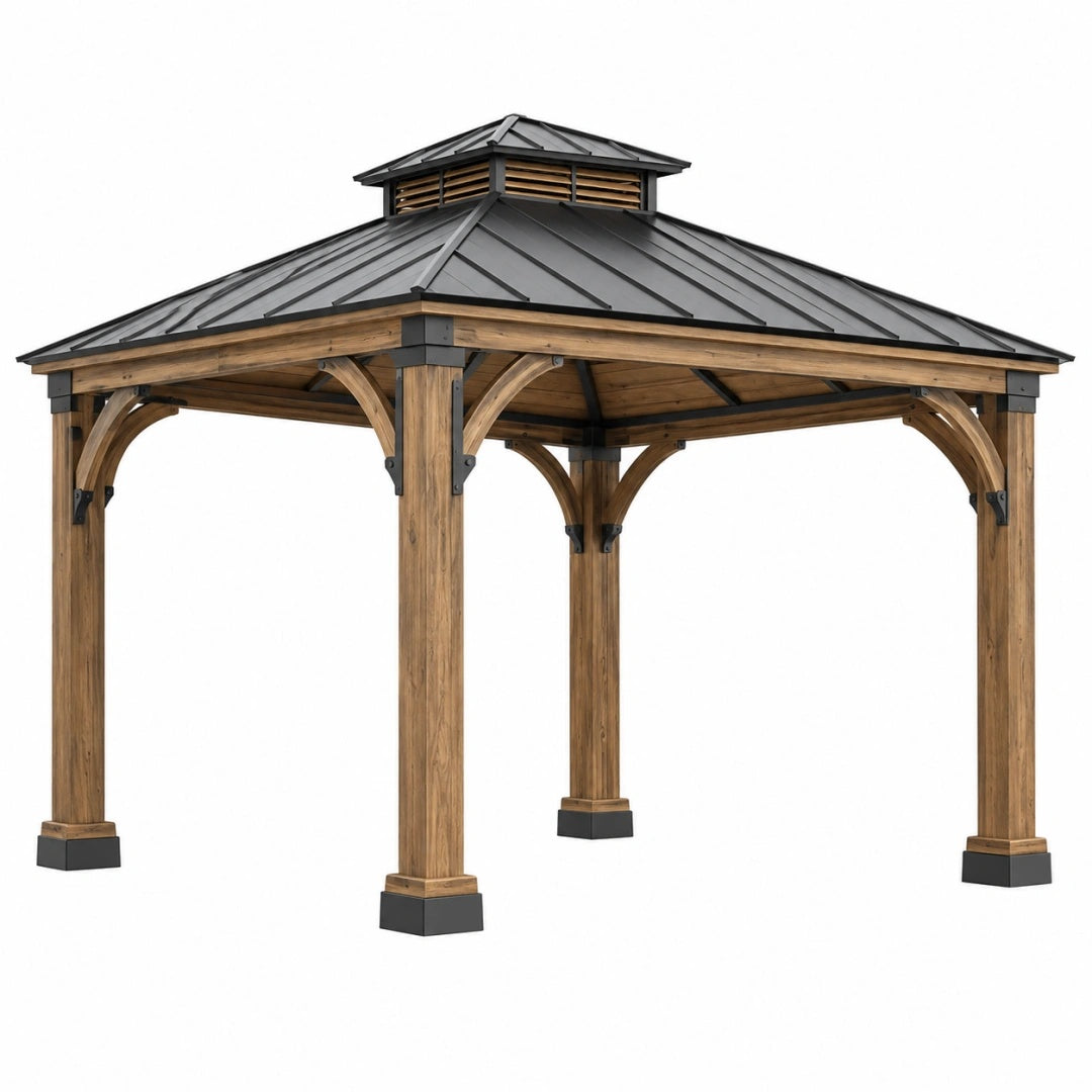 Gartenpavillon 360 x 360 x 330 cm Holz Braun mit Metalldach Anthrazit - Überdachter Außenbereich im Landhausstil
