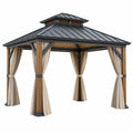 Gartenpavillon 300 x 300 cm Holz Beige mit Vorhängen und Metalldach