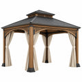 Gartenpavillon 300 x 300 cm Holz Beige mit Vorhängen und Dach