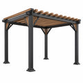 Pergola 300 x 300 x 250 cm aus Stahl und Holz in Schwarz/Braun mit offenem Latendach für den Garten