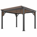 Gartenpergola 300 x 300 x 230 cm aus Stahl und Holz in Schwarz/Braun mit Lamellendach für den Außenbereich