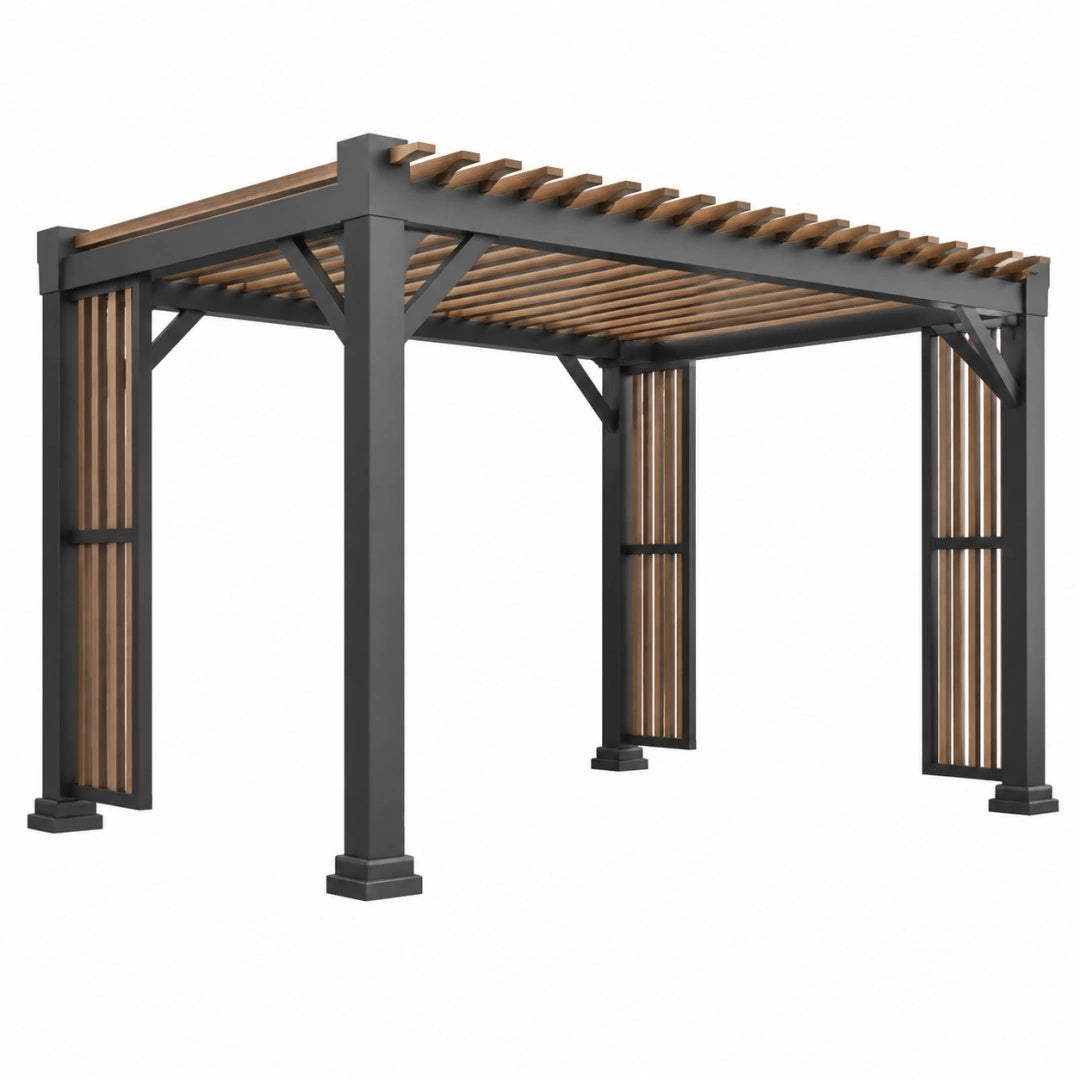 Gartenpergola 300 x 300 x 230 cm Metall und Holz Schwarz/Braun mit Lamellendach