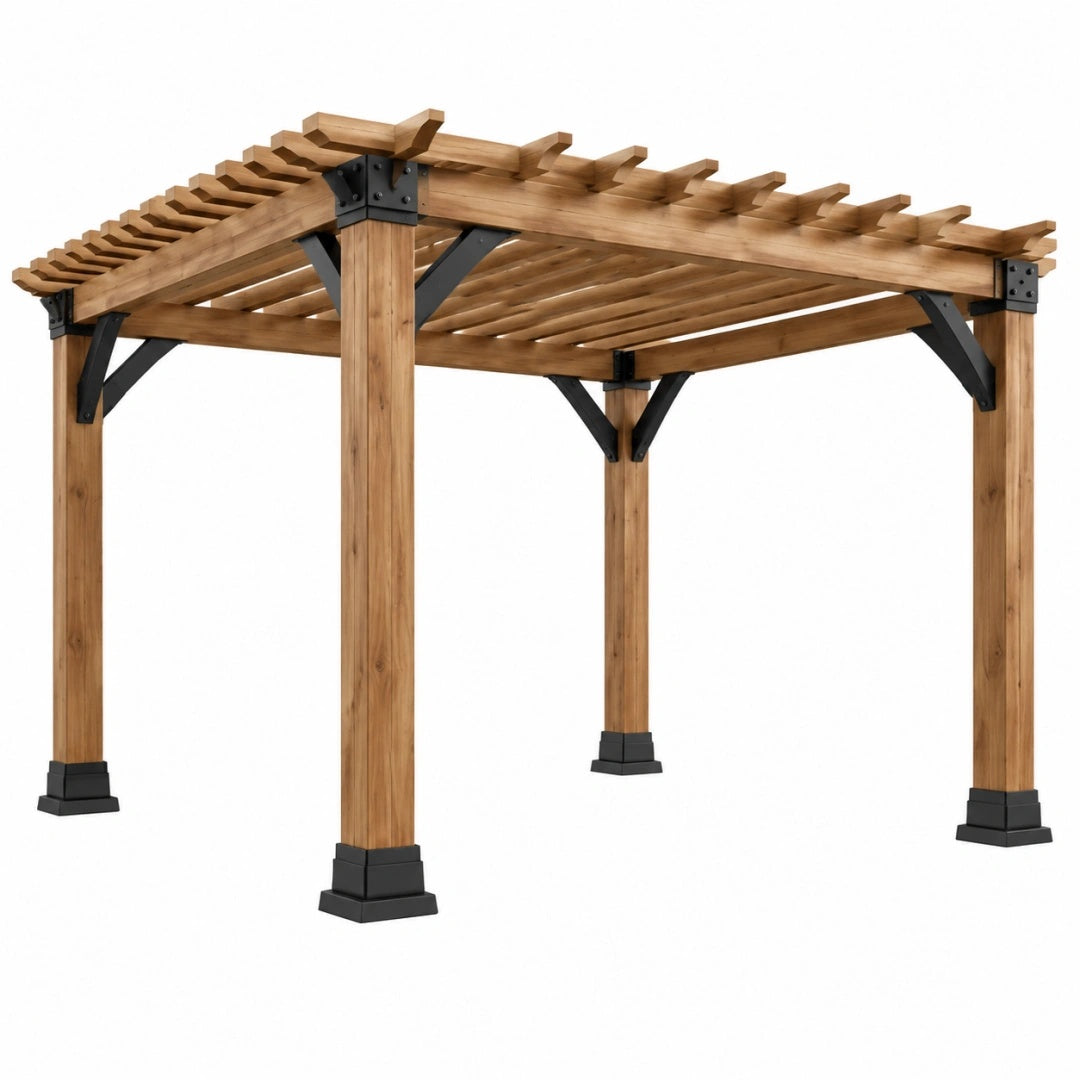 Holzpergola 400 x 300 x 250 cm Naturbraun mit Lamellendach für Garten