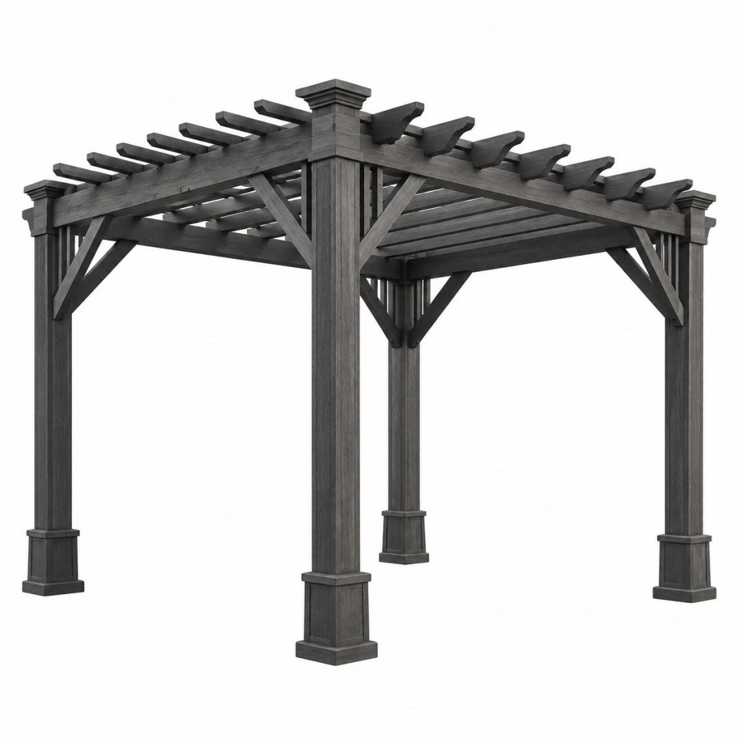 Pergola 300 x 300 x 250 cm aus Holz in Anthrazit mit Lamellendach für den Garten