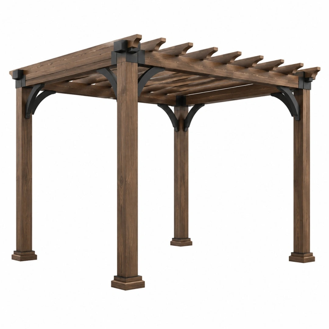 Holzpergola 300 cm x 300 cm x 240 cm braun schwarz - freistehender Gartenpavillon mit Latten-Dach